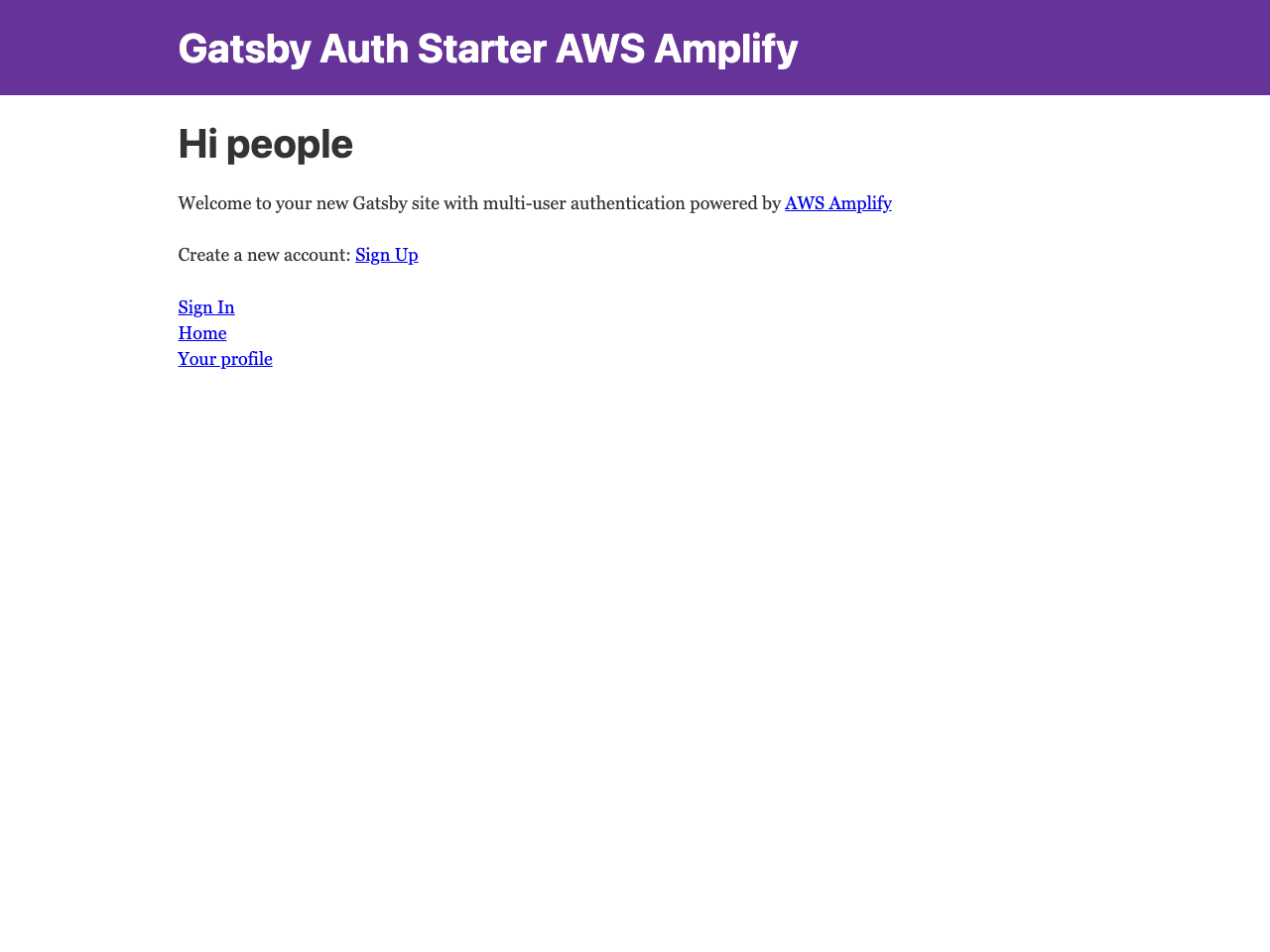 Gatsby Auth Starter AWS Amplify screenshot