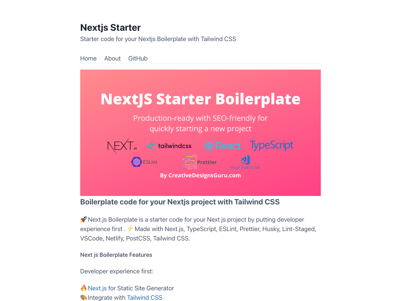 Nextjs Tailwind CSS TypeScript Starter screenshot