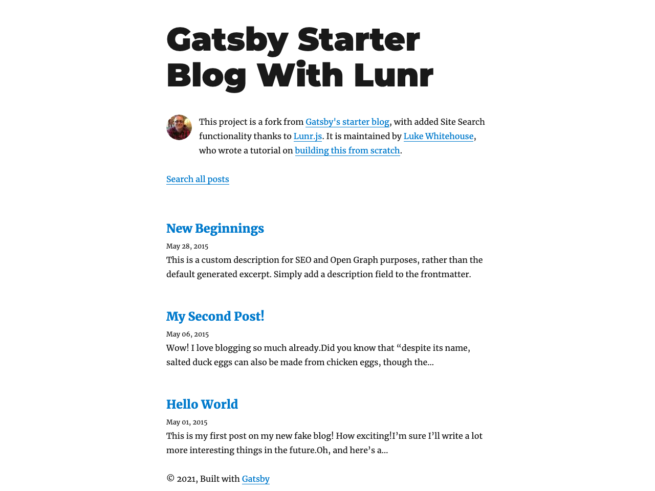 Gatsby Blog With Lunr screenshot